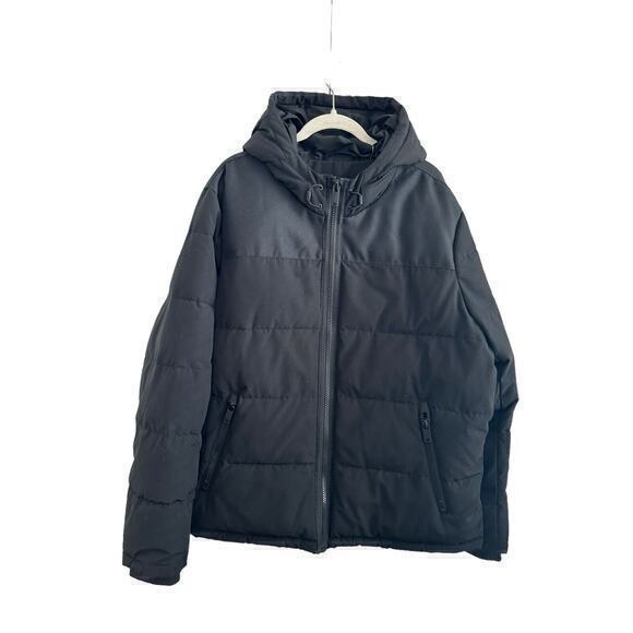 DKNY Coat Mens Extra Large Black Puffer Hooded Heavyweight Designer Hipster Warm - Picture 1 of 7